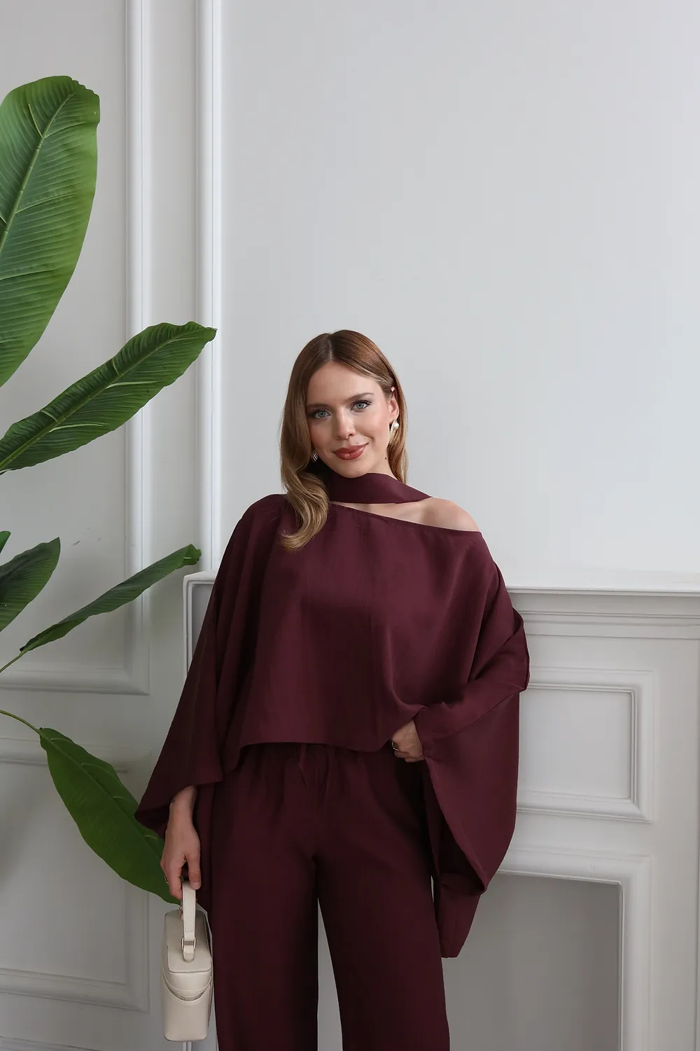Fular  Detaylı Takım Bordo